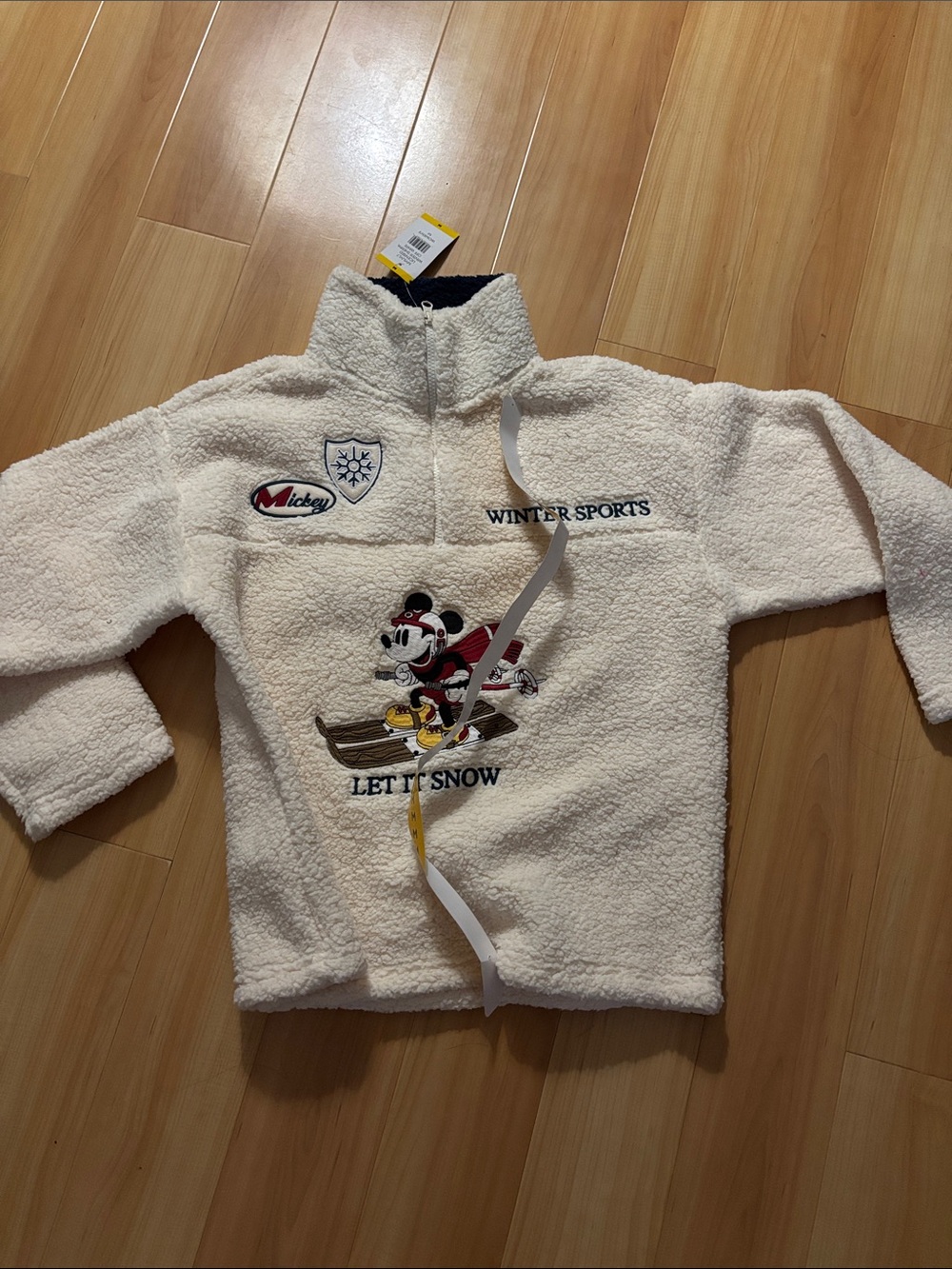 Disney Cream Sherpa Half-Zip Pullover with Mickey Ski Graphic